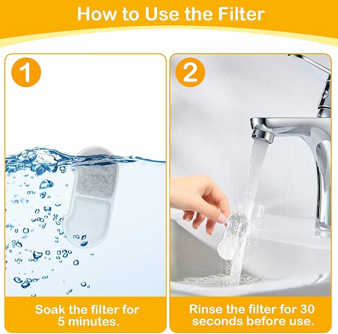 16+16 Pack Replacement Filters for SEIRMEP 101oz/3L Stainless Steel Cat Water Fountain, Includes 16 Filters & 16 Sponges