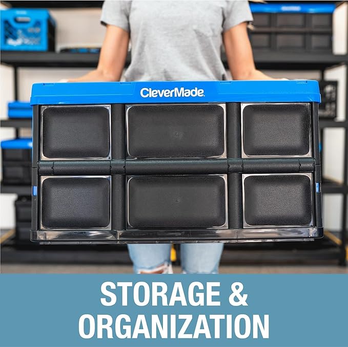 CleverMade Collapsible Storage Bin (100% Recycled) - 46L - Stone (3PK) | Carry Groceries, Tools, and Gear Without Bulky Totes | Each Bin Holds 75 lb, Stacks Securely, and Folds to 2.75 Inches
