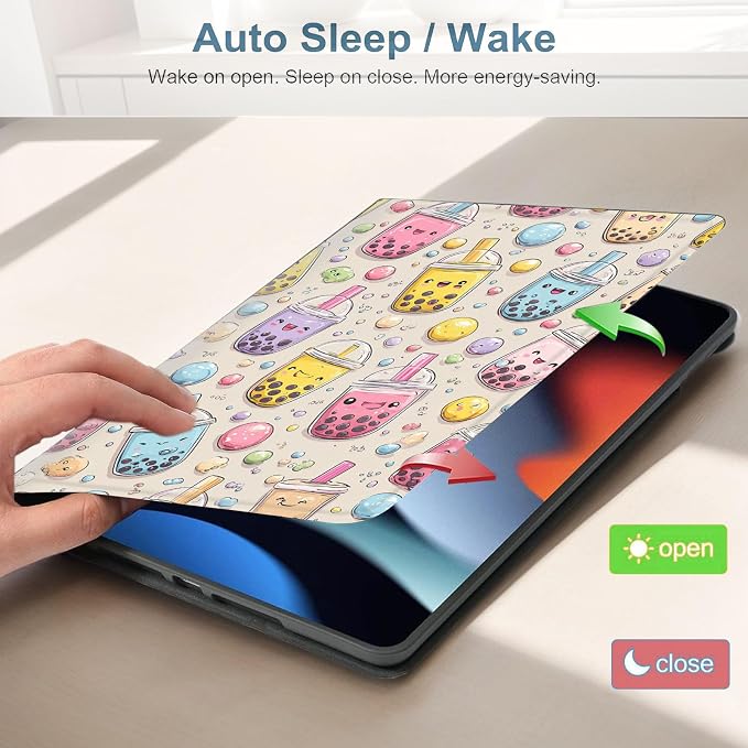 for Samsung Galaxy Tab S7 FE 2021/S8 Plus 2022/S7 Plus 2020 12.4 Inch Tablet Protective Cover with Adjustable Stand and Magnetic Auto Wake/Sleep,Boba Milk Tea Cartoon