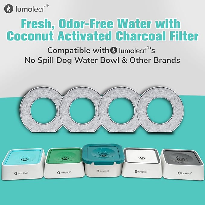 LumoLeaf Replacement Filters for 70oz/2L & 135oz/4L No Spill Dog Water Bowl – Coconut Activated Charcoal Filters, Pack of 4