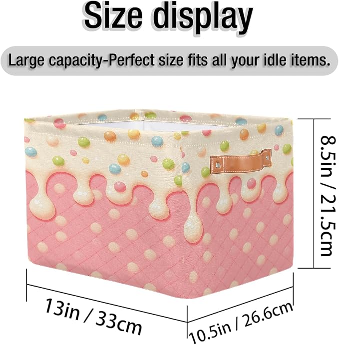 Pardick Waffle Basket Storage Bins Rectangle Canvas Basket Cube Storage Box | Nursery Foldable Basket with Handle for Kids Girls Boys Toys Living Room Closet Organizer Shelf Gifts Candy Pink