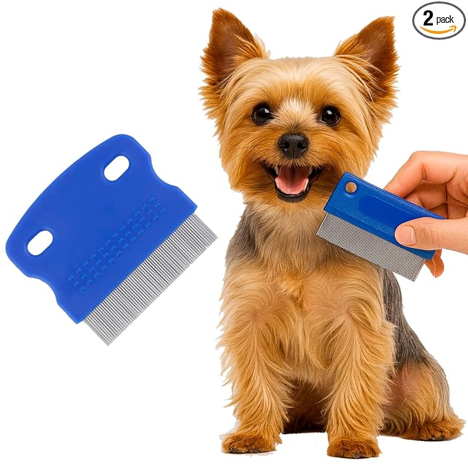Pets&Goods Tear Stain & Flea Remover Comb Set for Dogs & Cats – Stainless Steel Eye Grooming Tool for Stains, Crust & Mucus – Gentle, Safe, Reusable – Pack of 2