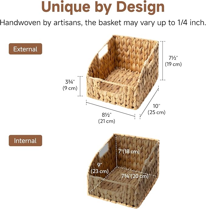 StorageWorks Pantry Baskets for Organizing, Wicker Basket with Built-in Handles, Handwoven Wicker Storage Baskets, Water Hyacinth for Shelves, 2 Pack | Water Hyacinth Pantry Baskets for Organizing, Wicker Baskets with Handles, Handwoven Wicker Storage ...