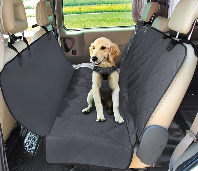 Best Pet Supplies Water Resistant Back Seat Cover for Dogs with Protective Pouch | Nonslip Backseat Protector for Cars, SUVs & Trucks (Grey), 58 * 54, CS210-GR