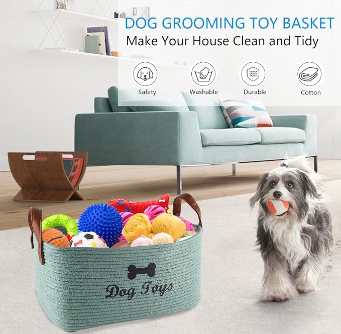 Morezi Dog toy basket, 16.5"x10.6"x 7.5" puppy toy basket bins, pet organizer, laundry basket storage bin - Perfect for organizing toys, blankets, leashes, coat and stuff - Green