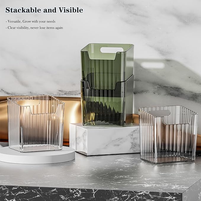 Lae Nuvole Clear Adhesive Wall Organizer Bins, Cabinet Door Storage, 4 Pack | 8 adhesive pads, No Drill, PET, stackable, space-saving; renter friendly, for Bathroom, Kitchen, Pantry, RV, Dorm, Office
