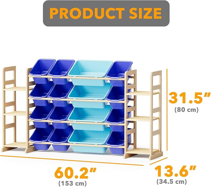 Modern 6-Shelf Toy Organizer with 16 Removable Bins for Kids Room Decor and Playroom Storage by SpaceAid