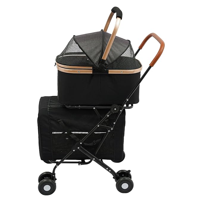 Pet Stroller, Portable Double Pet Stroller Cart with 4 Wheels, Heavy Duty Foldable Dog Cat Supplies, Multifunctional Carrying Storage Cat for Traveling with Pets, Shopping (Black)