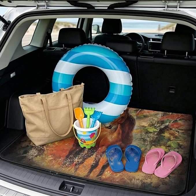All Weather Cargo Liner American Flag Horse Car Trunk Mats USA Patriotic Cargo Mats for Most Cars Non Slip Rear Trunk Mat Floor Mat Covers Universal Size 29" x 39"