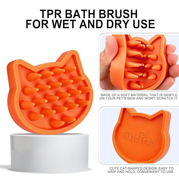 Orange Cat-Shaped Dog Bath Brush Dog Washing Brush Soft TPR Massage Shampoo Brush Pet Grooming Cleaning Tool for Small Medium Dogs and Cats Gentle Remove Loose Hair Deep Cleansing