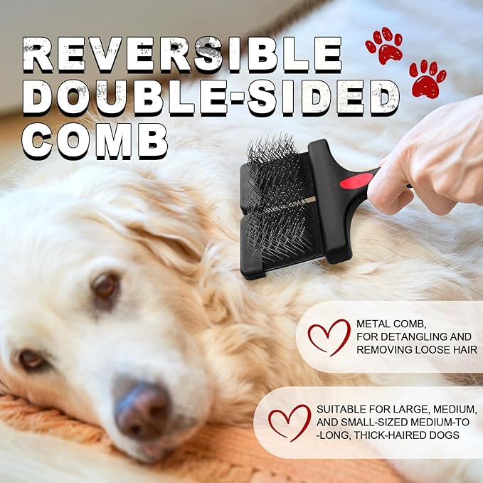 Double-Sided Slicker Brush for Dogs Dual Flexible Slicker Brush Long&Short Pin Dog Brush Professional Pet Grooming Tool for Dogs and Cats Remove Loose Hair Undercoat Tangles Knots