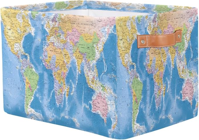Globe World Map Storage Basket Collapsible Cloth Storage Cube Basket Bins