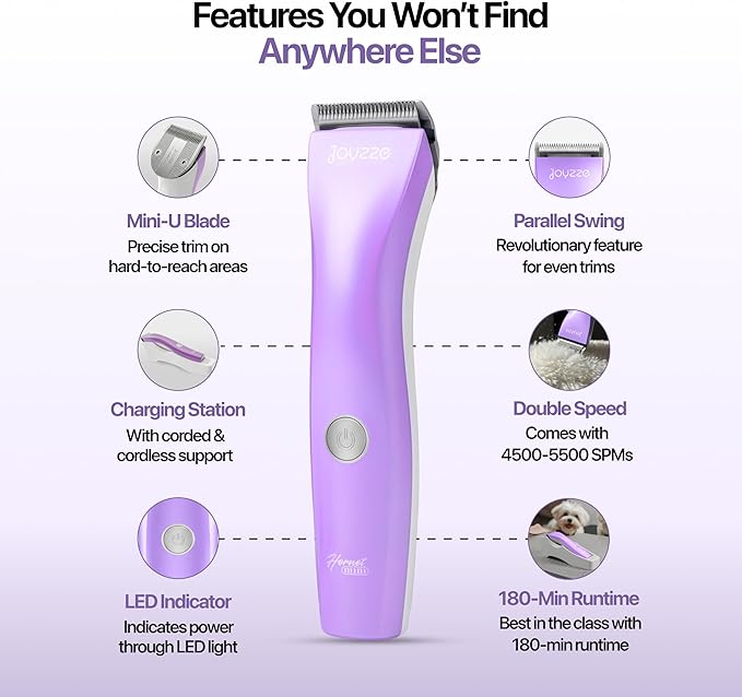Hornet Mini Purple - Compact and Portable Pet Trimming Dog Clippers with Sharp Blades for Precise Trims, Ideal for Grooming on-the-go