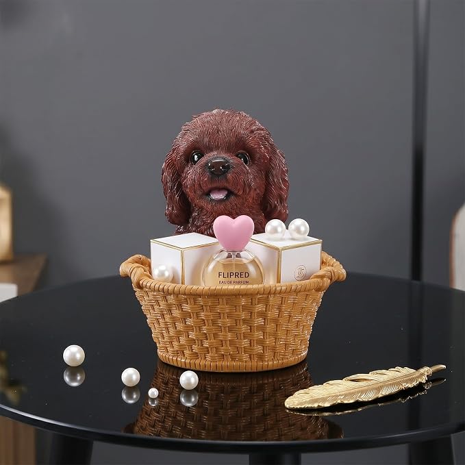 Red Brown Poodle Candy Bowl, Resin Dog Figurine Key Bowl for Entryway Table, Desktop Storage Basket Organizer for Desk, Unique Dog Lover Gift