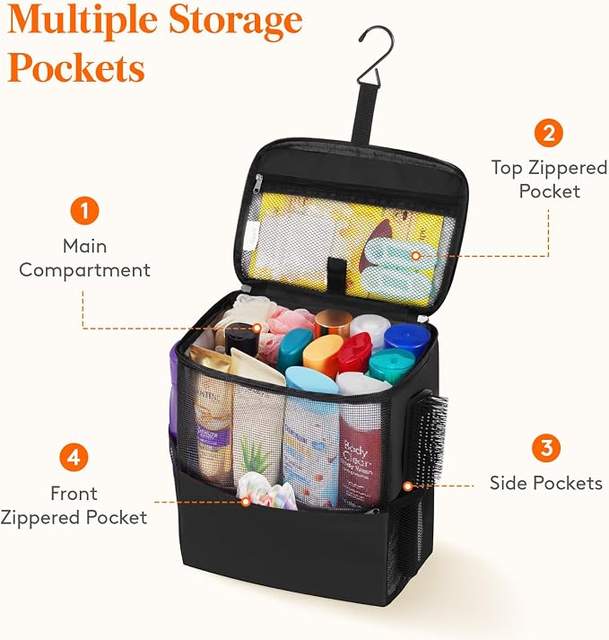 Lifewit Shower Bag Mesh Shower Caddy Portable College Dorm Room Essentials Tote Bag for Bathroom, Gym, Travel, Camping Quick Dry Hanging Shower Organizer Basket Toiletry Bag, Large, Black | Portable, Quick Dry, College Dorm Room Essentials, Tote Bag fo...