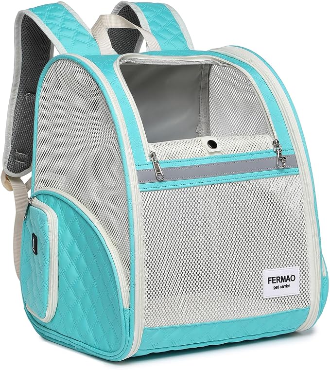 Cat Backpack Carrier for Small Dogs and Medium cat Puppy Kitten Bunny Pet Carrier Backpack Collapsible with Fully Ventilated Mesh with Safety Leash (LightGreen, 12.9" L x 10.62" W x 15.5" H - M)