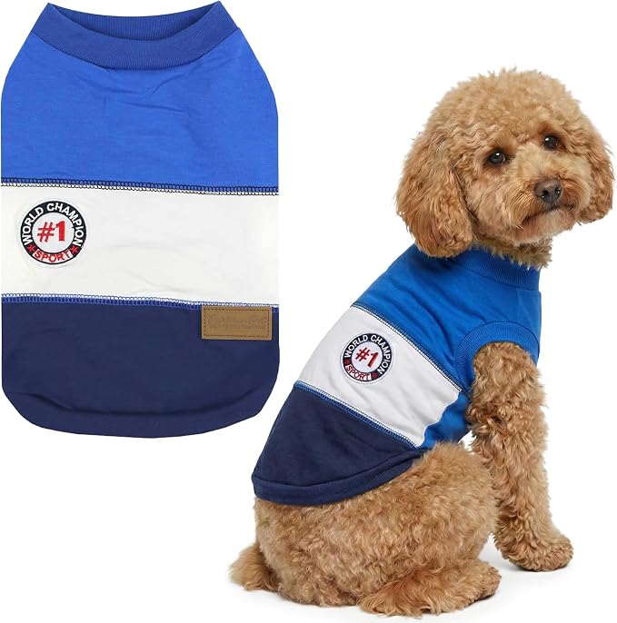 Parisian Pet World Champion Dog Tank Top - Breathable Cotton Pet Apparel - Blue Puppy Clothes - Lightweight Doggie T Shirts for Dogs - Comfortable Sporty Dog Clothes - Summer Shirts for Large Dogs