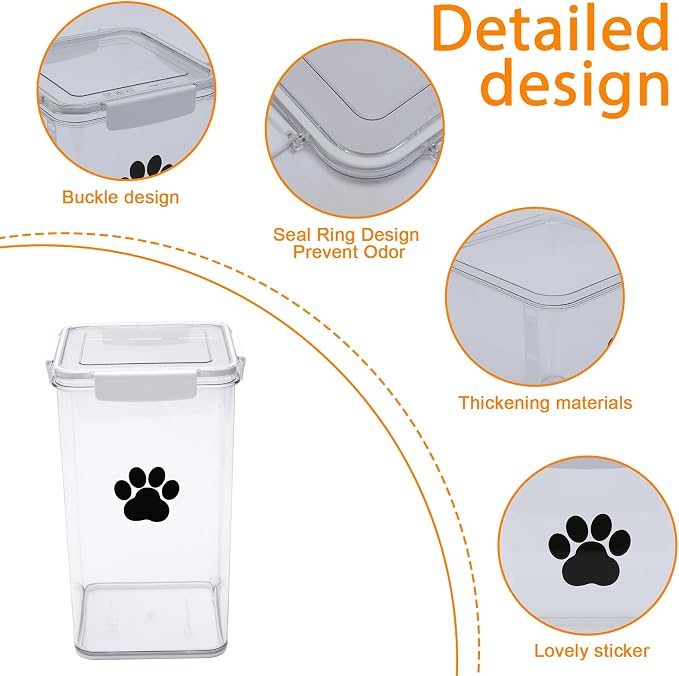 6L Dog Food Storage Container,Airtight Pet Food Storage Containers with Buckle-Lock Lids & Spoon,Plastic Cat Food Container,Dog Treat Container for Dog, Cat, Bird Seed - Bright White
