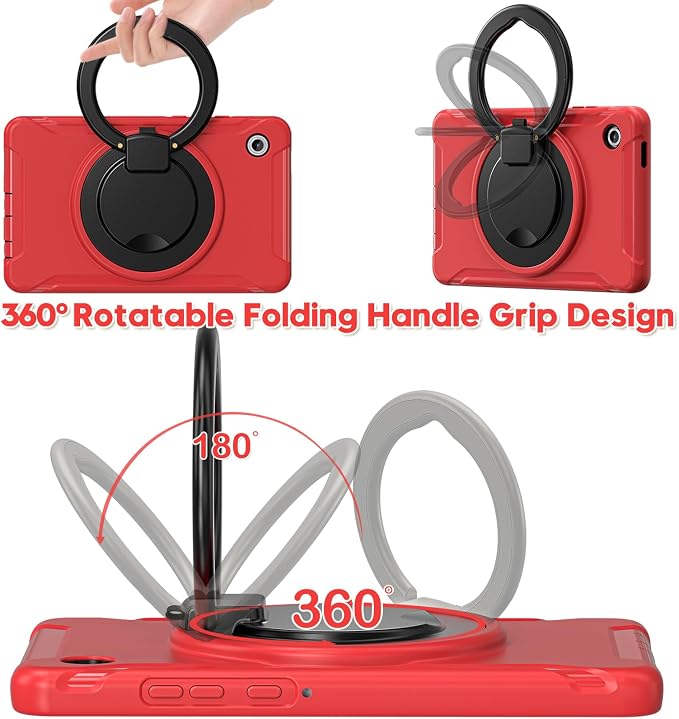 Heavy Duty Shockproof Case for Samsung Galaxy Tab A11 8.7 Inch 2025 (Model: SM-X133/X135/X135F) - with 360° Rotating Stand Handle, Built-in Screen Protector,Kid-Friendly Protective Cover (Red)
