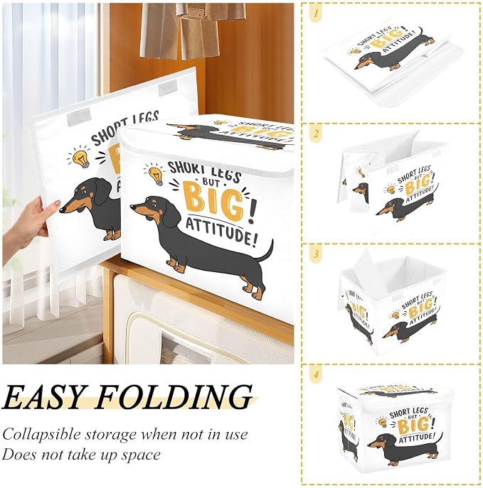 Dog Canine Storage Bins with Lids Closet Bedroom 40L Storage Basket | Decorative Storage Boxes, Foldable & Stackable, Dust-Proof Flip Top, Reinforced Handles, For Home & Dorm, Clothes & Toy Box