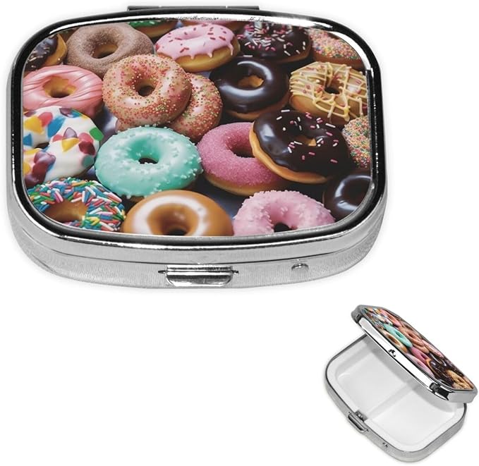 Square Pill Box Donuts Pill Case for Purse & Pocket 3 Compartment Pill Organizer Portable Travel Pillbox Medicine Pill Holder Container for Daily Vitamin Cod Liver Oil Storage