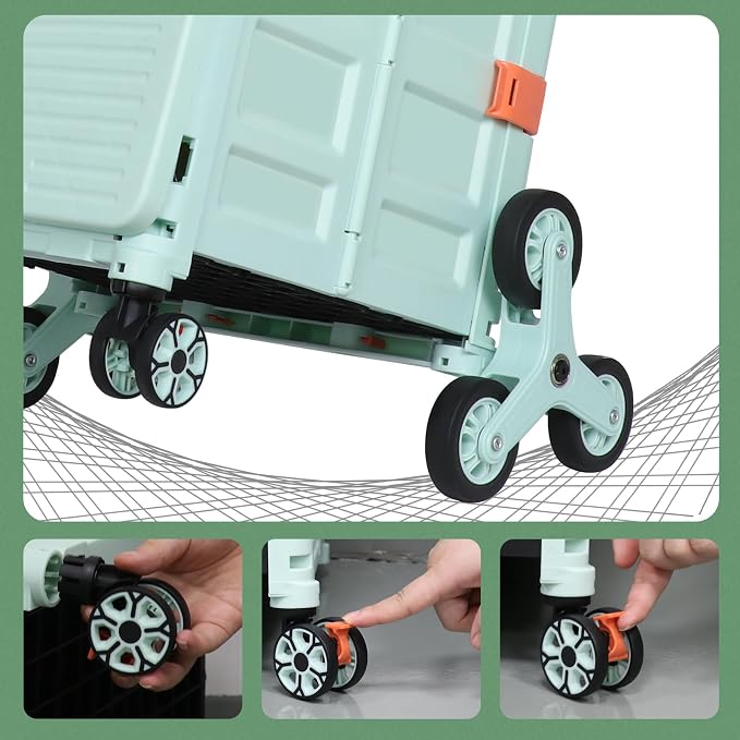 Foldable Utility Cart Collapsible Portable Crate Rolling Carts with Stair Climbing Wheels Tote Basket with Magnetic Lid Telescopic Cover Wear-Resistant 360°Rotate Wheel Noiseless for Shopping Office