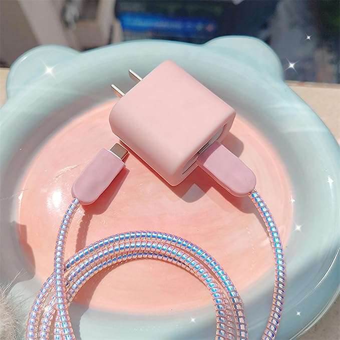 Cute Cable Protector for iPhone Charger,Classic Charging Cord Protector,Soft Frosted Silicone Charger Cover,Wire Cord Saver,Data Cable Saver Phone Cable Protector for iPad iPhone 14 15 16Pro Max-Pink