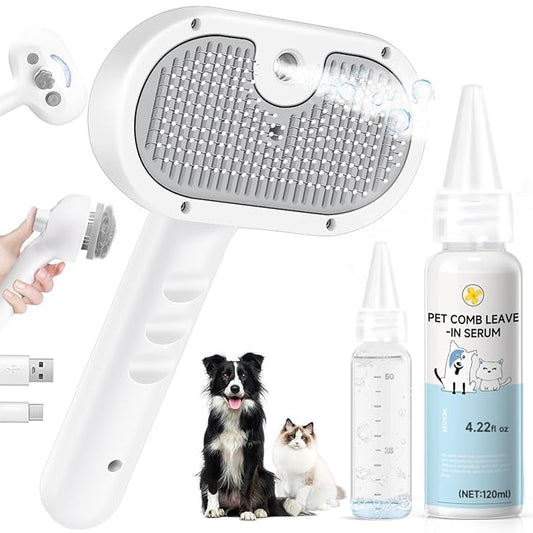 Pet Steam Brush Dog Cat 2026 New Grooming Comb for Shedding, Floating Hair, Smooth & Detangling, Gentle Cool Mist Softens Hair Reduces Static Helps Pets Who Dislike Bathing,Includes Waterless Shampoo