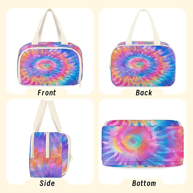 Pinks And Purple Tie Dye Marble Travel Toiletry Bag with Handle | Wet & Dry Separation, Full-Size Bottle Friendly, Leak-Proof, Waterproof, Easy to Clean, for Travel, Gym, Home