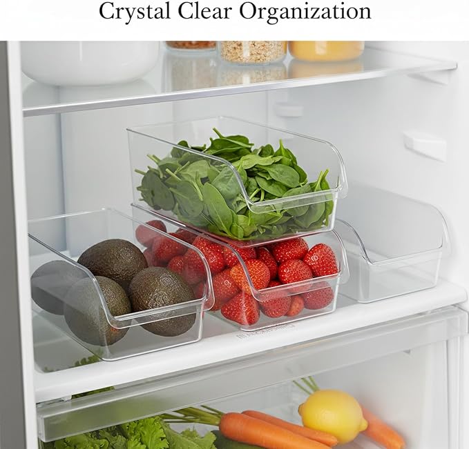 Clear PET Refrigerator Storage Bins - Stackable Produce Organizer for Fridge Drawers & Shelves, Durable Food Container (1 Pack)