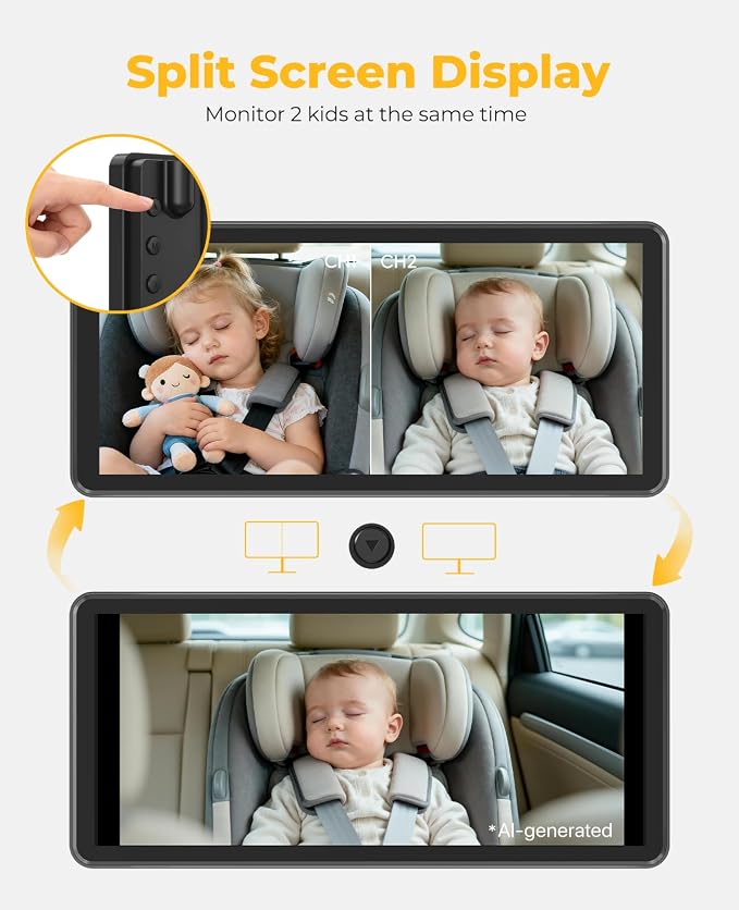 LUCKVIEW BM5PRO Dual Baby Car Camera, 7.2" 1080P Split Monitor