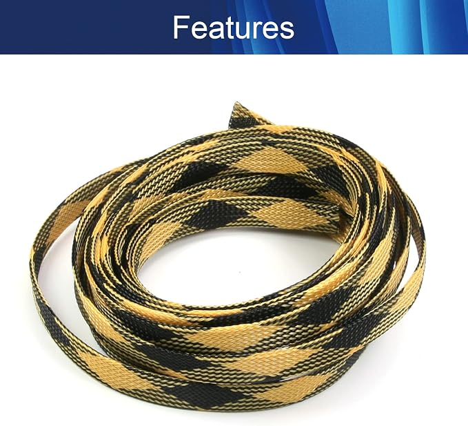 Jutagoss PET Expandable Braided Cable Sleeve, 16.4ft - 1/2 inch Black Yellow Cable Management Sleeve, Wire Loom Tube Cord Protector for USB Cable, Power Cord, Audio Video and More, 1Pc