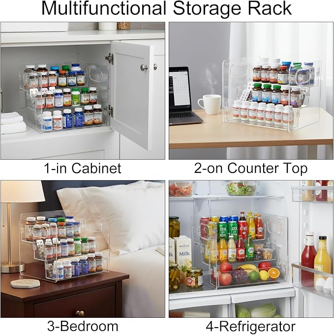 3-Tier Vitamin Storage Organizer, Organizer For Vitamin Bottles And Medicine Bottle, Vitamin Bottle Organizer For Countertop, Bathroom Cabinet Storage Items Are Clearly Visible