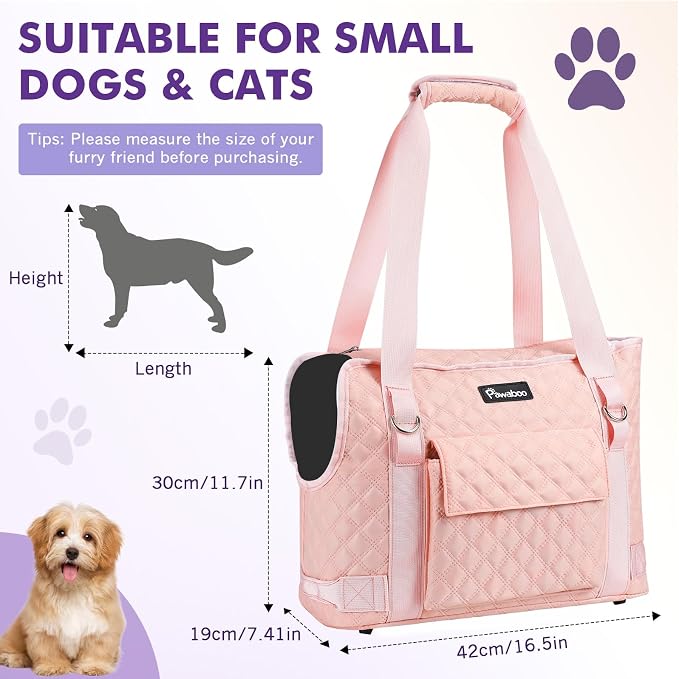 Pawaboo Dog Purse Carrier for Small Dogs with Pocket,Up to 11Lbs | Lightweight & Portable Dog Tote Bag Carrier Purses,Soft Sided Design,Front Pocket for Storage Travel Shopping Pink