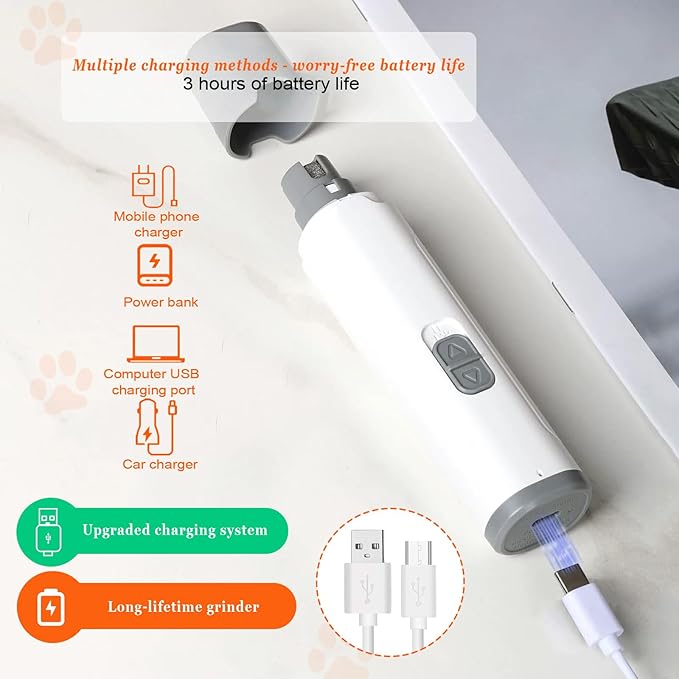 Dog Nail Grinders, Electric Rechargeable Pet Nail Trimmer Low Noise with LED Light 2-Speed Mode for Large Medium Small Dogs & Cats