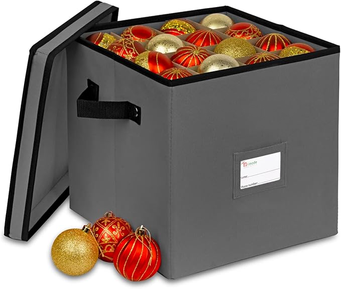 Holiday Ornament Storage Chest, With 4 Trays Holds Up to 64 Ornaments Balls, With Dividers (Gray)