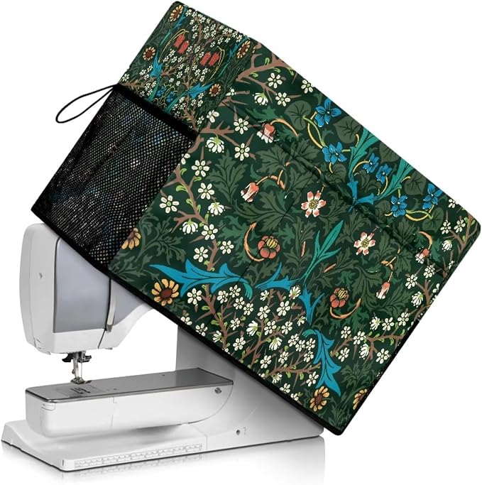 Green William Morris Pattern Sewing Machine Cover - Fits Standard Singer, Brother and Janome Machines, Protecting & Decorating Your Sewing Space (Green)