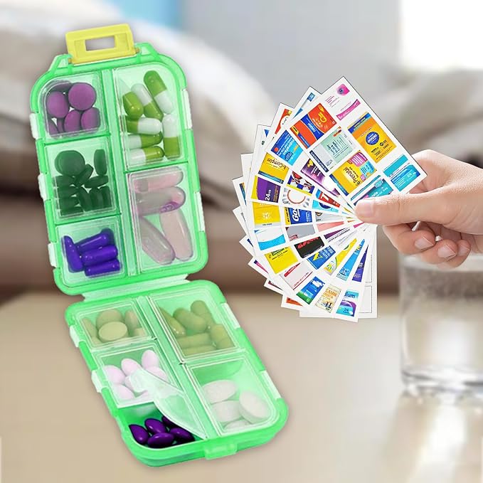 2PCS 7-Day Pill Organizer with Labels – Travel Pill Case, Daily Medication Organizer | Compact & Secure | Fits in Pocket/Purse (3.7” x 2.4”)