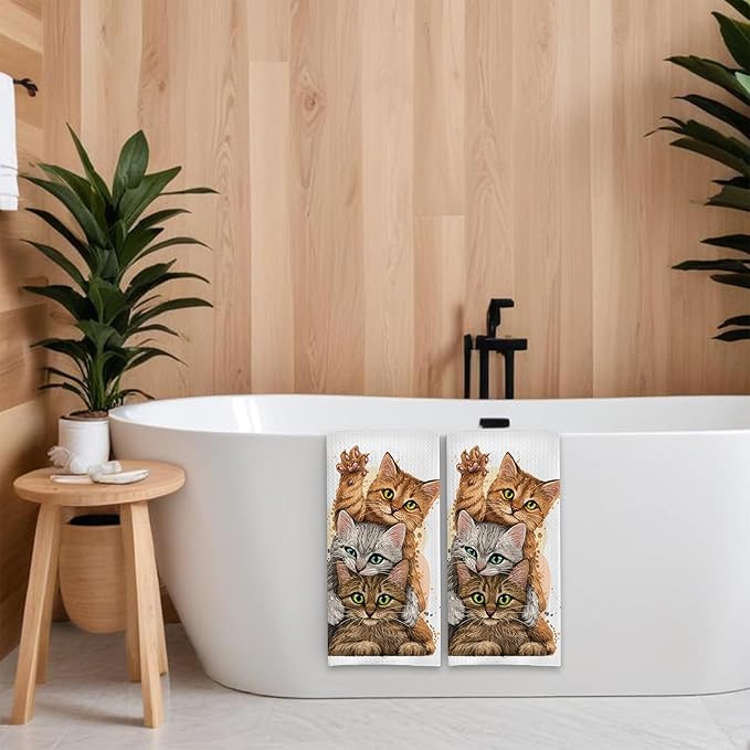 Cute Kittens Cat Hand Towels,Set of 2 Absorbent Bath Towel Kitchen Dish Towel Home Gym Hotel Bathroom Decor,16x24 Inches