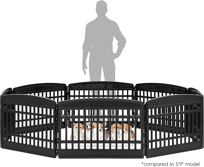 IRIS USA 8-Panel Dog Playpen, Pet Enclosure, Black | Pet Containment, Custom Pen Configuration, Multi-Shape Setup, Flexible Boundary, Tool-Free Assembly, Secure Door Latch