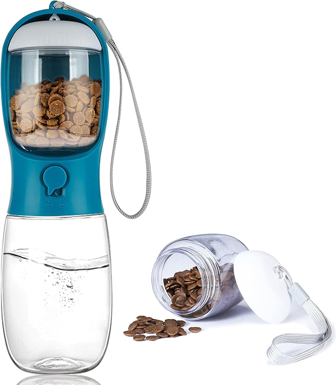 Dog Water Bottle with Food Container, Portable Leak Proof Pet Water Dispenser for Walking Hiking Travel, Puppy Essentials Accessories for Small Large Dogs, Dog Gifts (10oz/15oz/19oz)