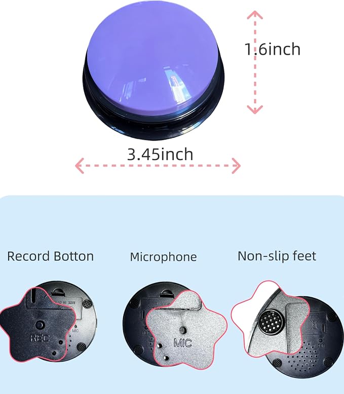 Dog Talk Buttons Voice Recording Button for Communication and Pet Training 30-Second Record & Playback Talking Button for Study, Office, Family, and Kids (Purple, one)