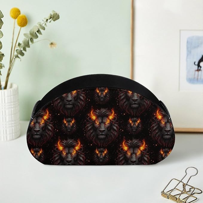 TV Remote Controllers Holder Fire Cool Lion Black Bedside Table Organizer | Desktop Storage Caddy Box, Fire Cool Lion Black, Pu Leather, 5 Compartments for Controller, Media Player