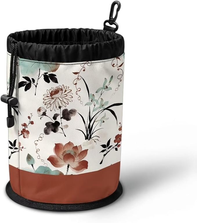 Lotus Chrysanthemum Laundry Peg Bag Organizer, Drawstring Clothespin Storage Pouch with Hanging Loop, Portable Clips Holder for Drying Rack, Camping Gear, Home & RV