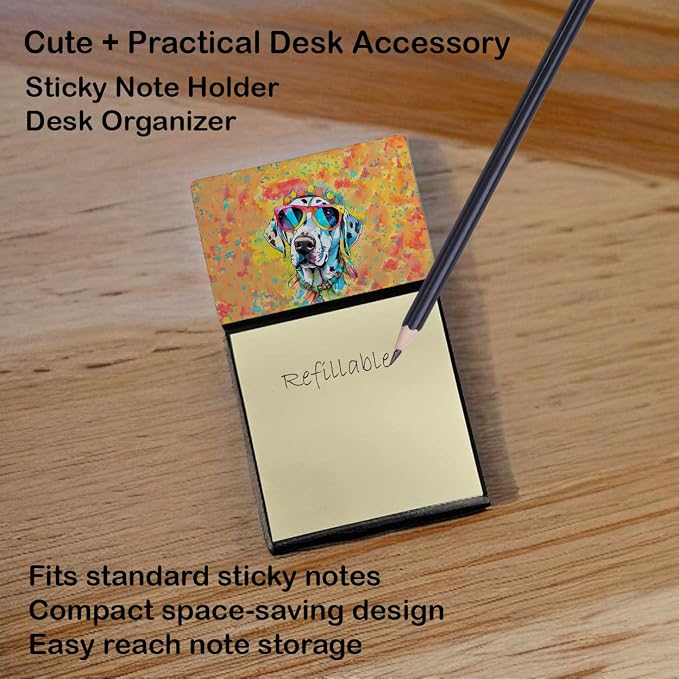 Caroline's Treasures Dalmatian Hippie Dawg Sticky Note Holder Refillable Dispenser Self-Sticky Note Pads, Memo Pads Blank Desk Accessories