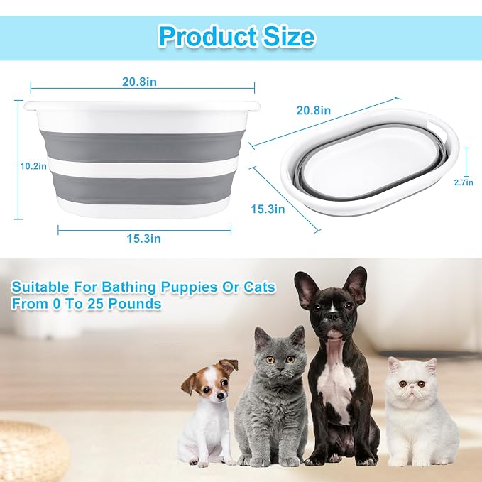 Collapsible Dog Bathtub, Portable Pets Bathing Tub for Puppy Cats, Gray | Foldable Washing Tub, for Small Pets, Multi-Functional, Indoor, Outdoor