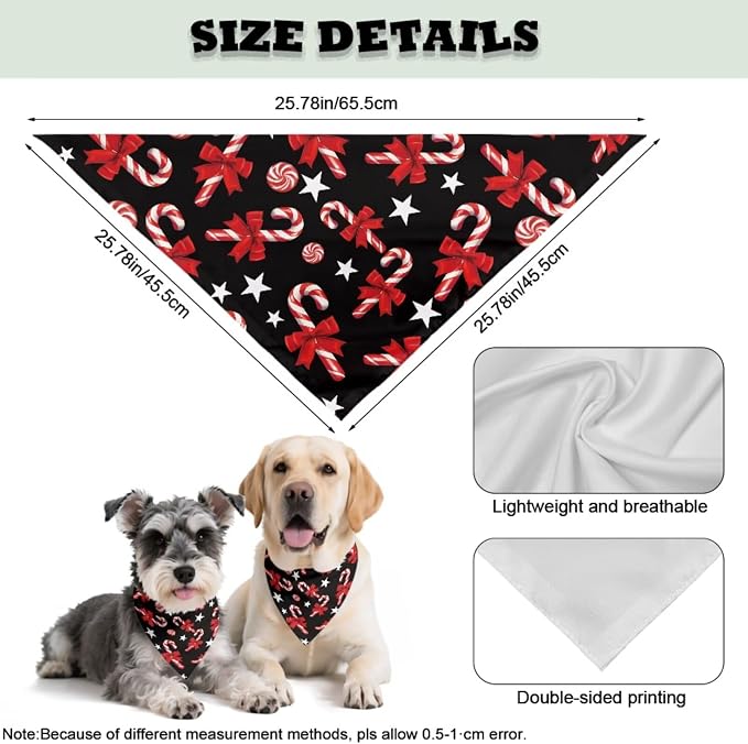 COEQINE Christmas Bandanas for Dogs Large Sleep Hair Tie for Women Matching Dog and Owner Clothes Set 2 Pcs Red Candy Cane Pattern Festival Costume Non Slip