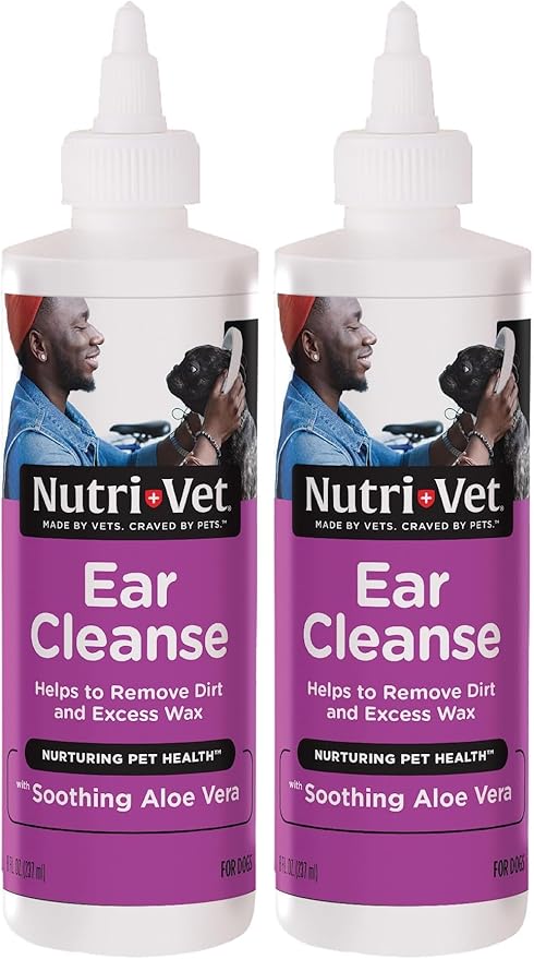 Nutri-Vet Ear Cleanse for Dogs, Liquid Ear Cleanser with Soothing Aloe & Salicylic Acid, Removes & Cleans Wax,Dirt,and Debris,Deodorizes,and Itch Relief, Gentle Veterinarian Formulated,8oz,(Pack of 2)