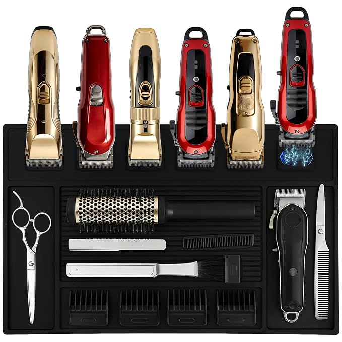 Magnetic Barber Mat for Clippers, Station Organizer with 6 Magnets | Silicone Material, Anti-Slip Surface, Heat-Resistant, Waterproof, Easy Clean, Tool Slots Design, For Barbershop & Salon