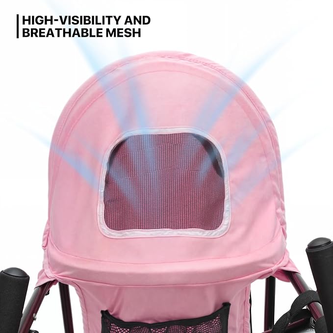 MoNiBloom Pet Stroller for Small/Medium Dogs and Cats up to 22 lbs, Pink | Foladble 4 Wheels Easy-Fold Puppy Cage Jogger Stroller with Sun Cover, Pad and Rear Storage Bag, Breathable and Visible Mesh